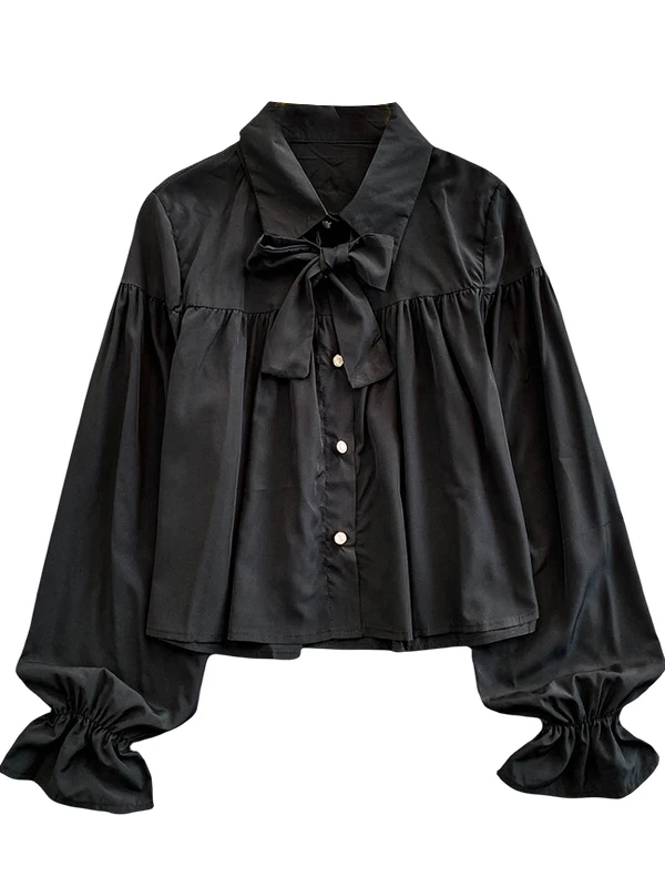 Ele Knot Turn-down Kraag Uitlopende Sve irt Losse Zonwering Top voor Dames Faionable Koreaanse Sle Herfst...