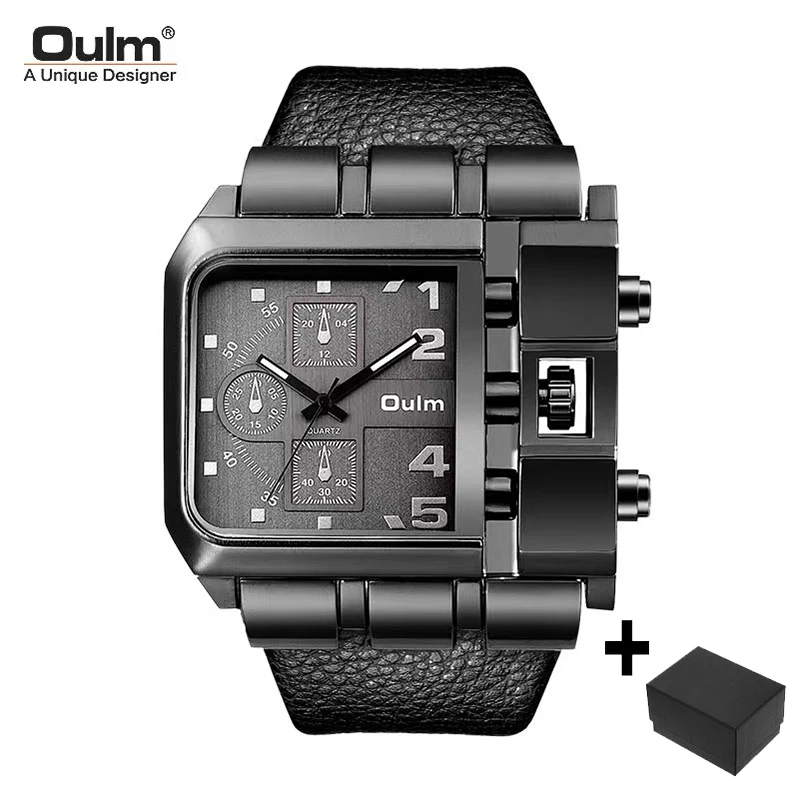 อูล์ม คูลแมนนาฬิกาที่ไม่ซ้ำกันการออกแบบที่ไม่สม่ำเสมอนาฬิกาแฟชั่นสายหนังสีดำกันน้ำนาฬิกาข้อมือควอตซ์ผู้ชายดรอปชิป