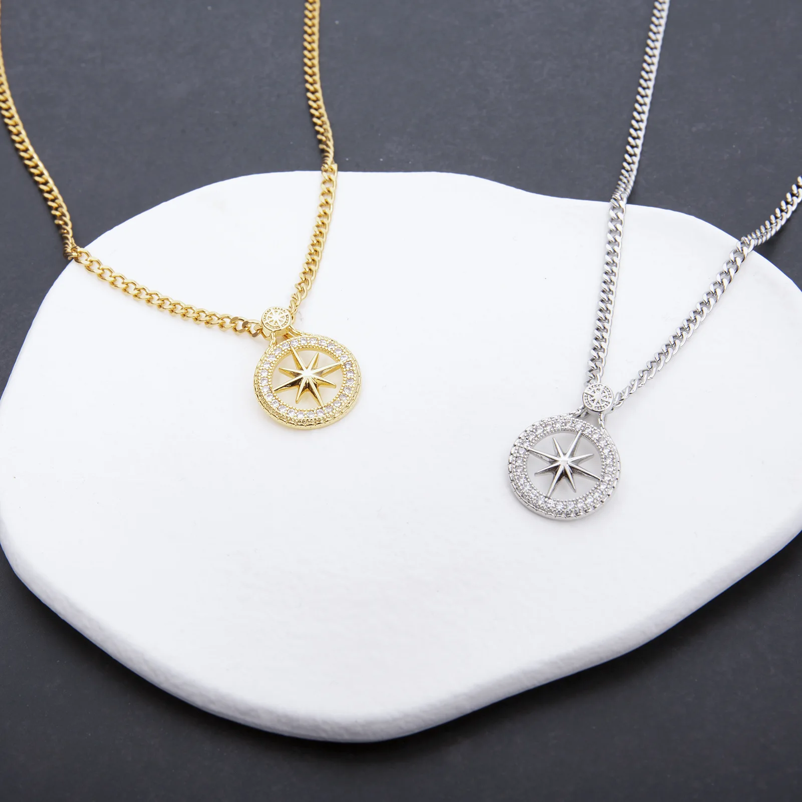 18K Gold Plated Titanium Steel Chain Compass CZ Necklaces Hiphop SKZ Jewelry STAY Pendant KPOP Merch Cubic Zirconia Necklace