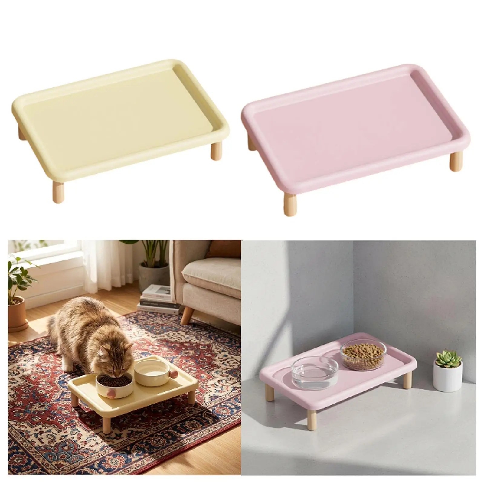 Wooden Elevated Cat Food Stand Sturdy Bowl Riser for Automatic Cat Feeder and Drinker Home Feeding