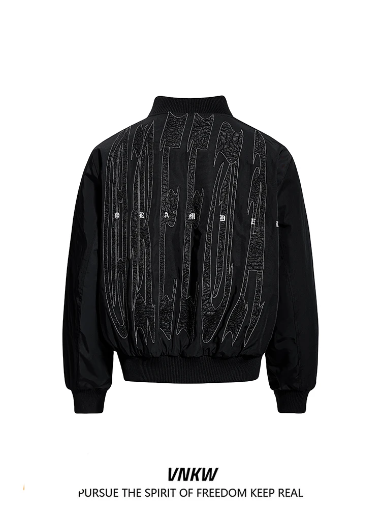 

Retro American Bla Embroidered Letter Pilot Cotton Jaet Thi Warm Loose Couple Cotton Coat Youth Faion Winter Outerwear