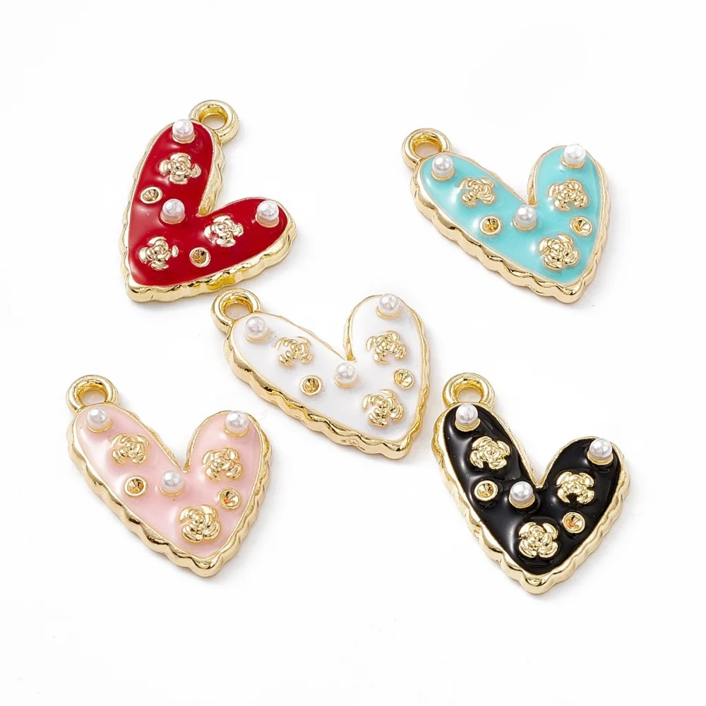 100Pcs Alloy Enamel Pendants Heart with Flower Charm for Fashion Women Men necklace jewelry making Decor Crafts 21x14.5x4mm