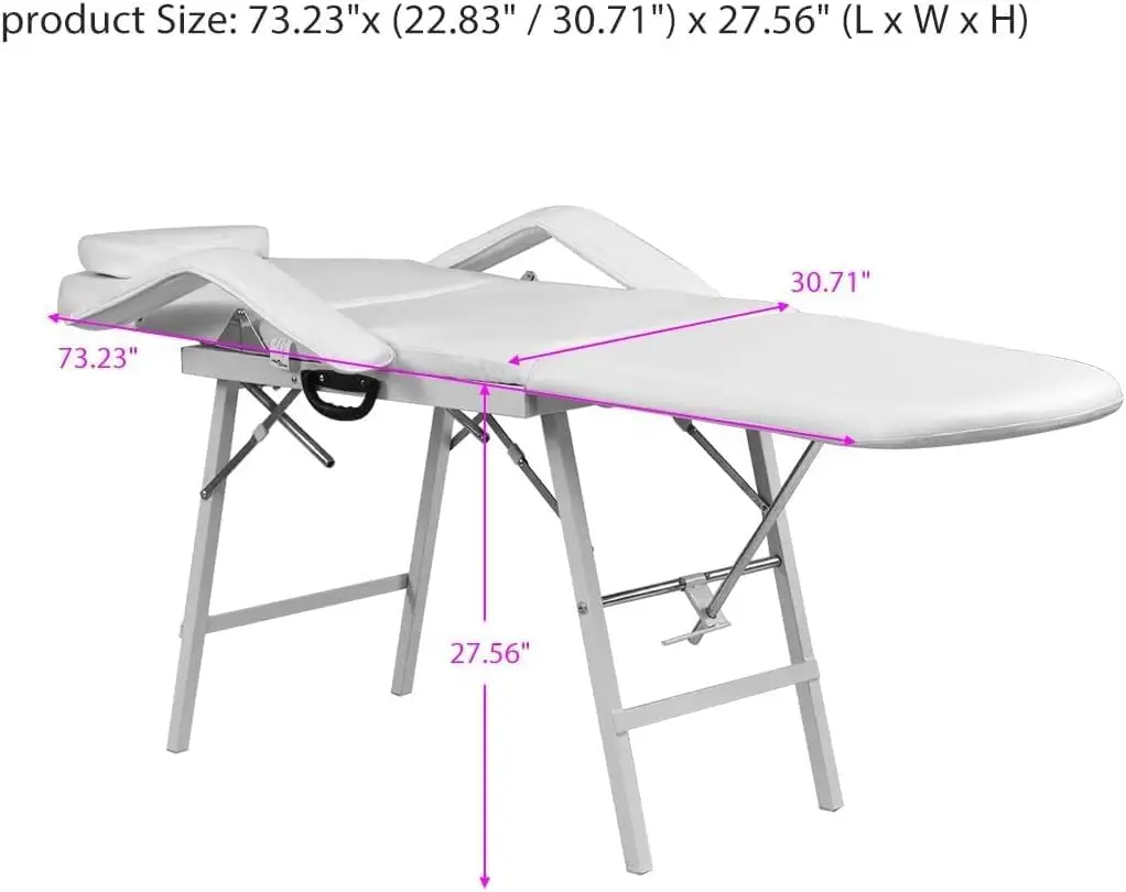 Mesa de massagem portátil dobrável, cama branca massagem, cadeira spa profissional, estojo, salão facial, cama de tatuagem, 73"