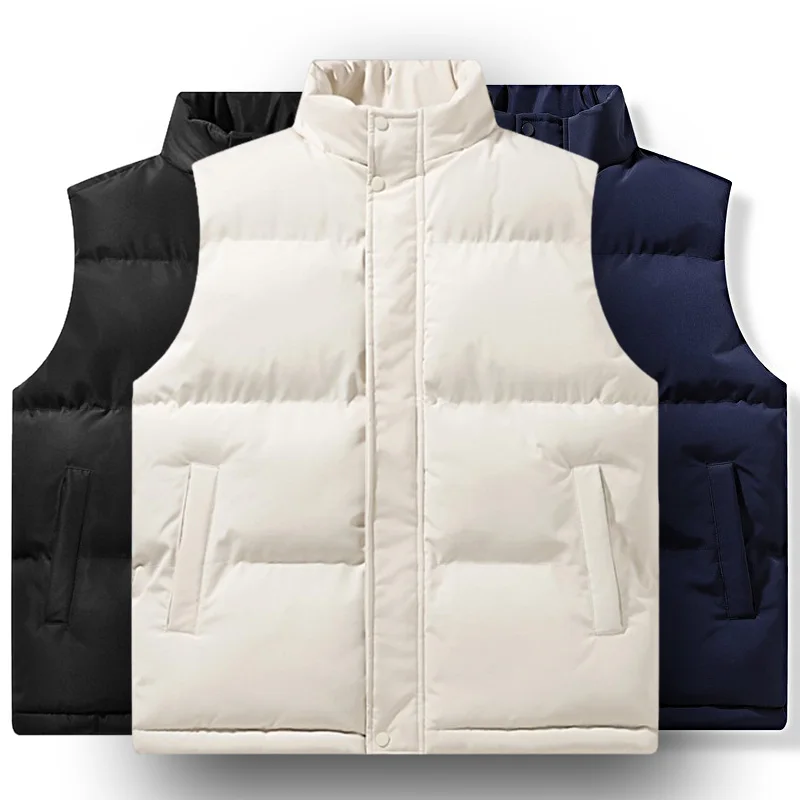 Autumn and Winter Sleeveless Sports Shoulder Cotton Vest for Men, Windproof and Warm, Fashionable Stand Up Collar Vest Jacket