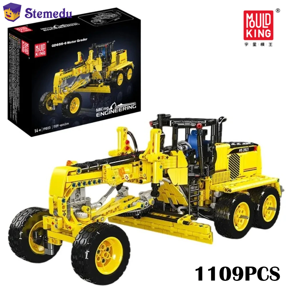 MOULD KING 1109PCS Technical Pneumatic Engineering Motor Grader GD655-6 Building Blocks City Construction Vehicle Brick Gift