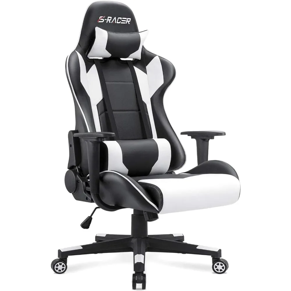 Homall Silla para juegos, silla de oficina con respaldo alto, silla para computadora, ejecutiva de cuero, ergonómica, ajustable, giratoria, reposacabezas, soporte Lumbar