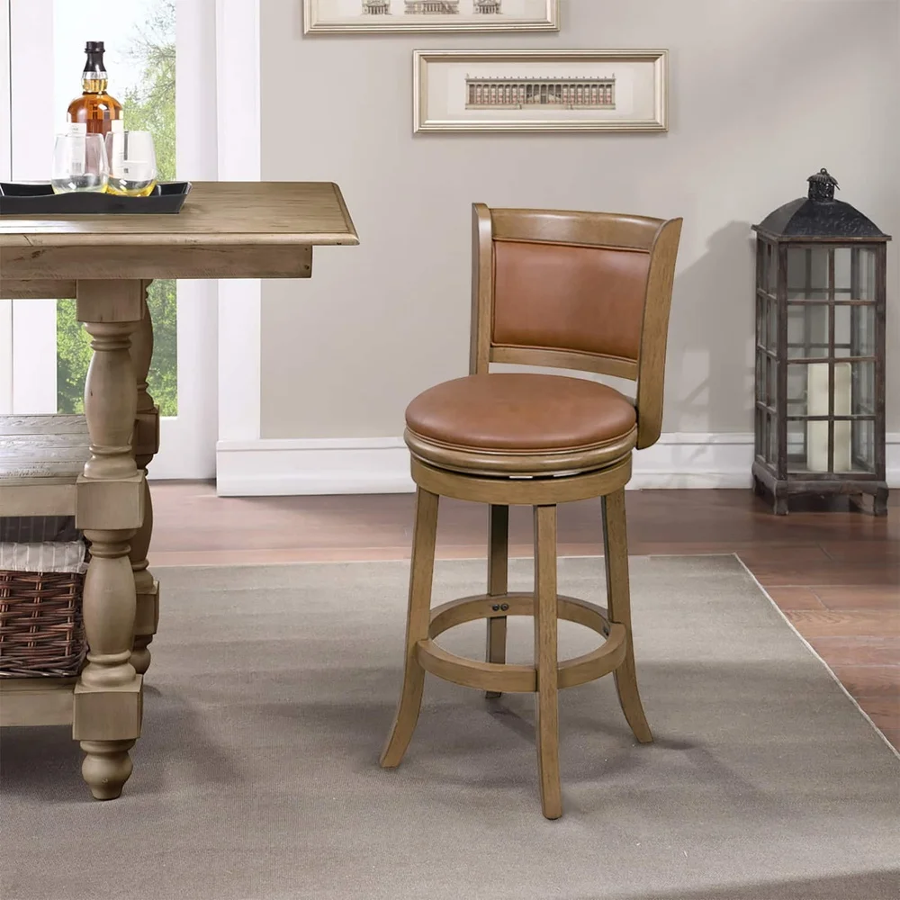 Augusta 26 Swivel Counter Stool Faux Leather and Rubberwood Kitchen Bar Stool with Footrest Contoured Back Dining Room