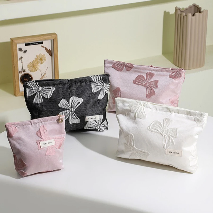 Fiocco rosa per borsa da trucco da donna borsa per cosmetici di grande capacità pochette portatile borsa da toilette per pendolari custodie per