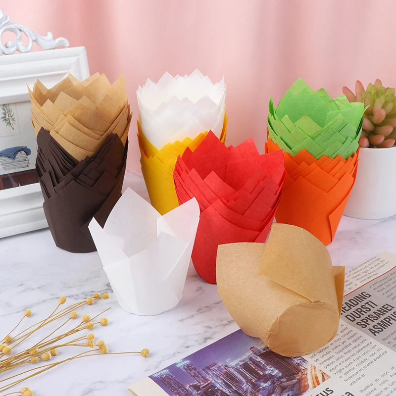 50Pcs Cupcake Wrapper Liners Muffin Tulip Case Cake Paper Baking Cup Decor