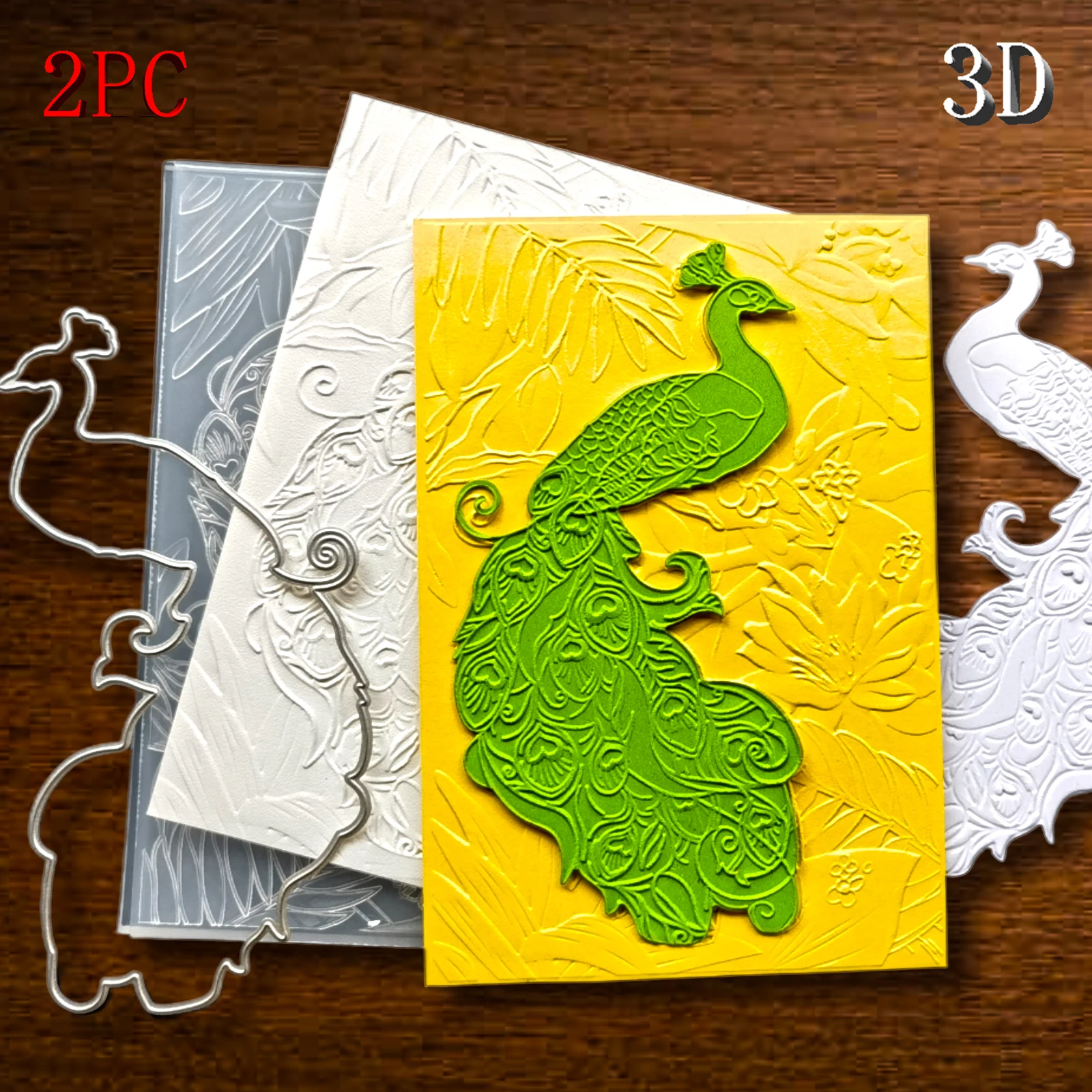 مجموعة مجلد وقطع قوالب منقوشة ثلاثية الأبعاد - تصميم عنصر "الظل الأخضر الذهبي اللامع، راحة الطاووس في الزهور" مناسب