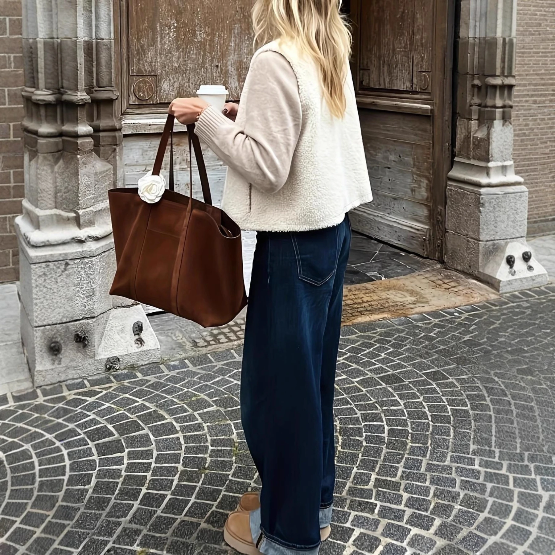 ホワイトルーズフェイクラムファーベストシングルブレストOネックプラッシュコートノースリーブスタイリッシュな女性の毛皮のようなジャケット冬暖かいふわふわトップ