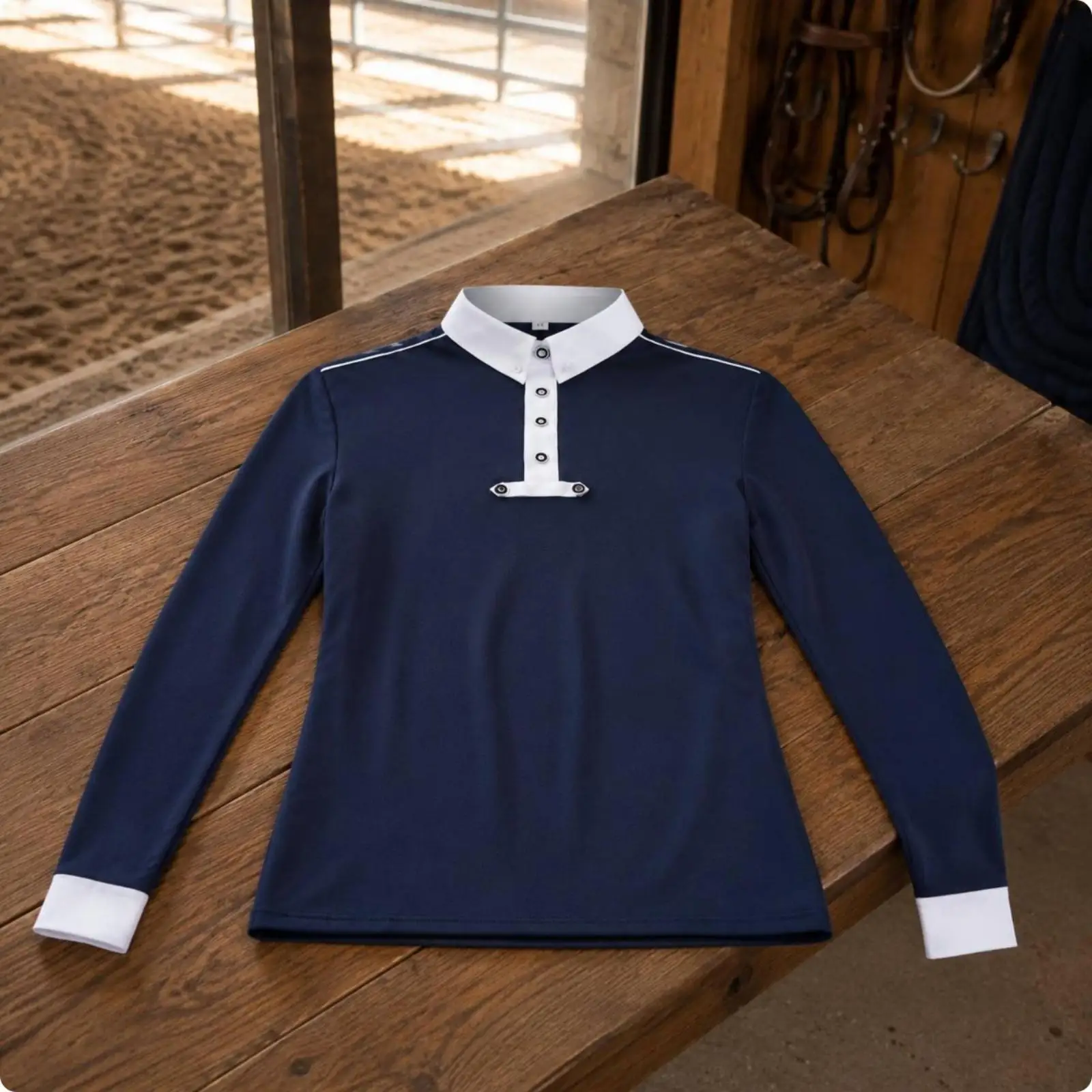Equestrian Sport Shirt Stand Long Sleeves Equestrian Shirt Stretch Horse Riding Top for Men