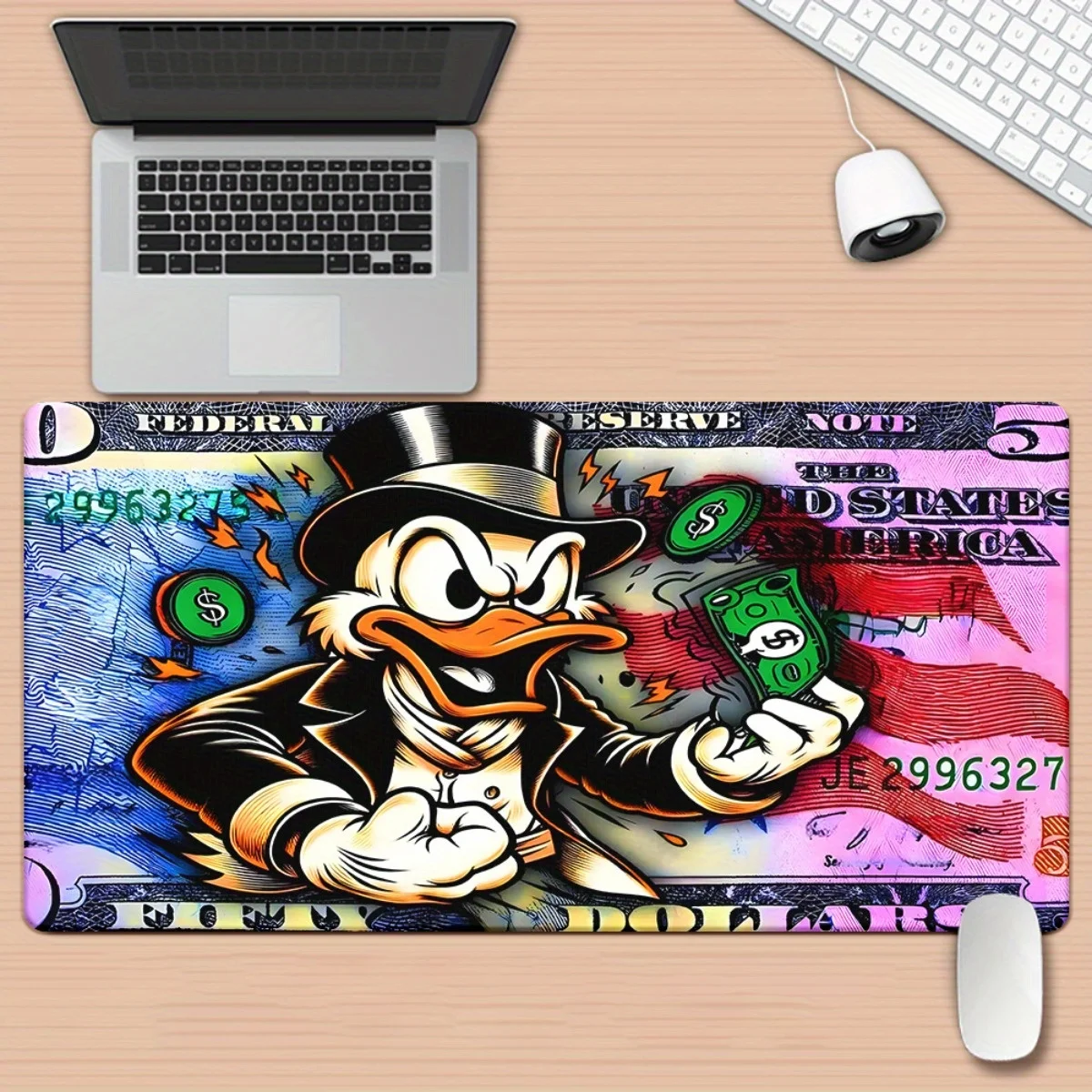 

1pc Disney Donald Duck Millionaire Money-Themed XXL Large Gaming & Office Desk Mat - Non-Slip Rubber Base, Multi-Functional Comp