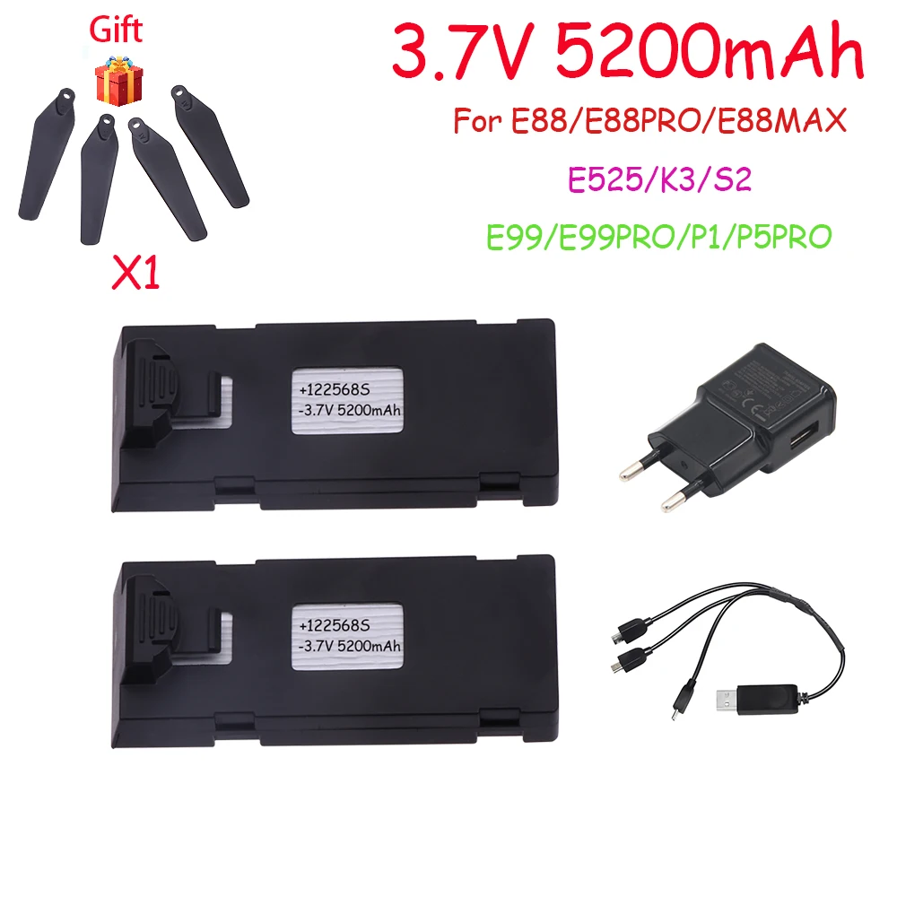 3.7V 5200Mah akumulator RC Drone akcesorium do E88 E88PRO Ls-E525 E525 PRO Mini kombinacja akumulator i ładowarka dron Uav 3.7V 1S