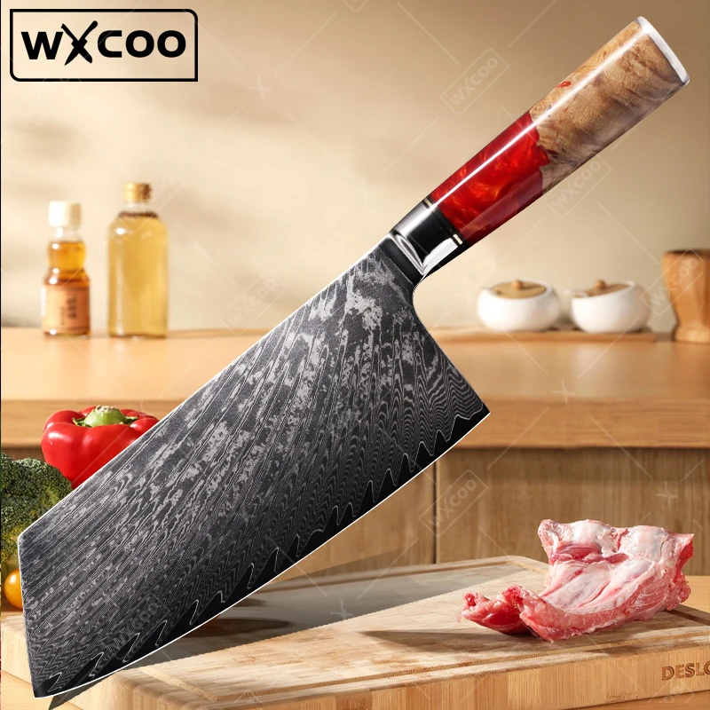 

WXCOO 7.5-inch Bone Chopping Knife Japanese Kitchen Chef's Knives Damascus Steel Meat Cleaver Vegetable Cutter Slicing Knife