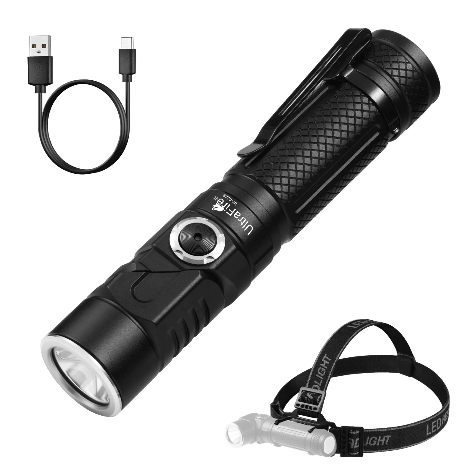 UltraFire UF-D232 EDC LED Flashlight 1000LM Powerful Headlight USB C Rechargeable Headlamp Camping Head Torch with Magnetic Tail