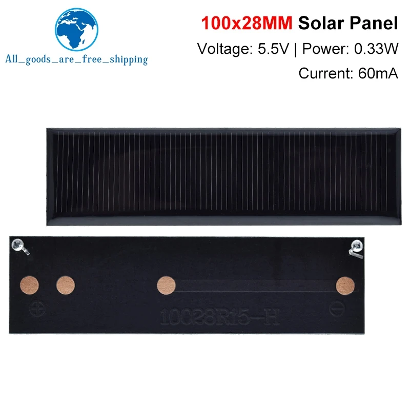 TZT Polycrystalline Solar Panel 5.5V 60mA 0.33W Portable Mini Solar Cells for DIY Solar Charger Sun Power Module 100*28mm