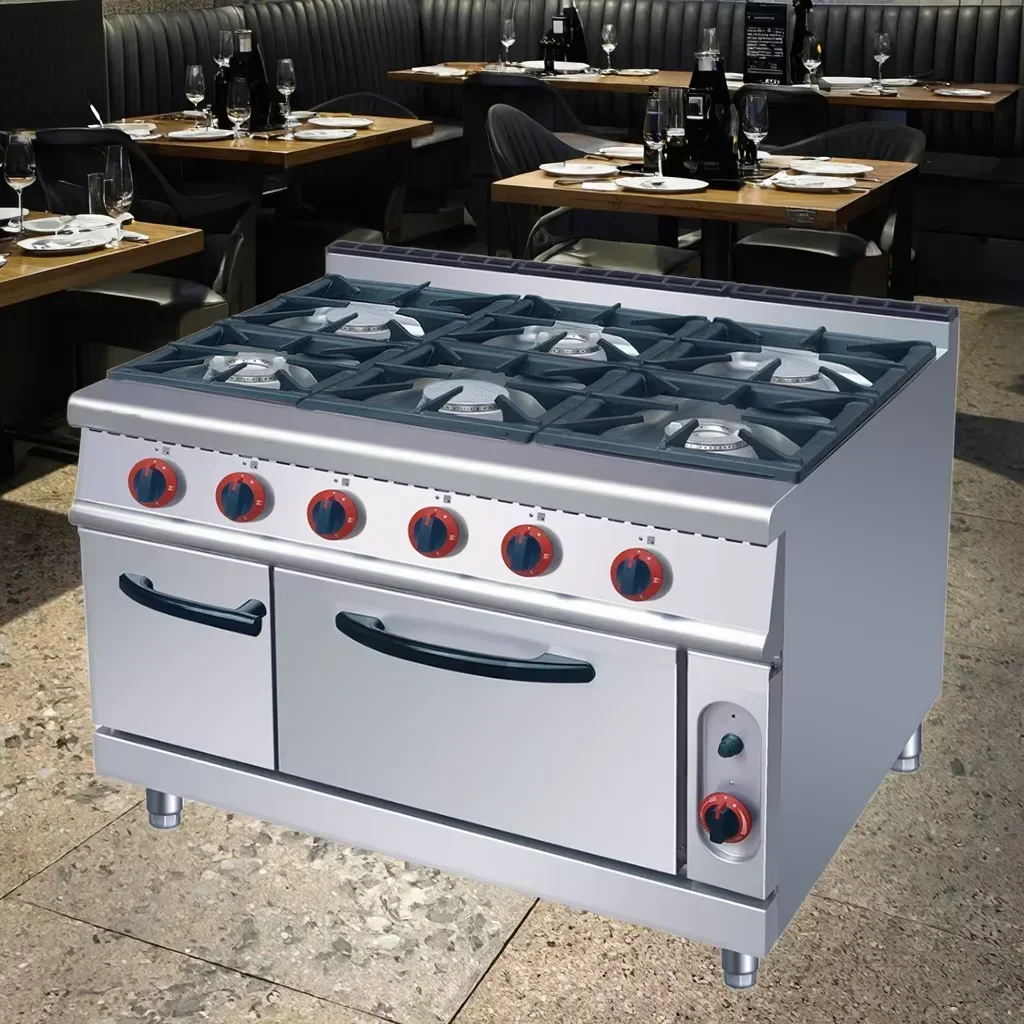 

Gas Cooker with 6 Burners ,Commercial Restaurant Hotel Kitchen Stove, Stainless Steel Countertop Gas Equipment with Oven