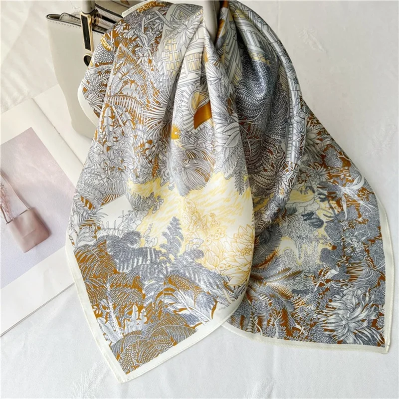 

Medium Square 100% Silk Ring Scarf Neckerchief for OL Womens Head Scarves for Hair Wrapping 68*68cm Classic Pattern