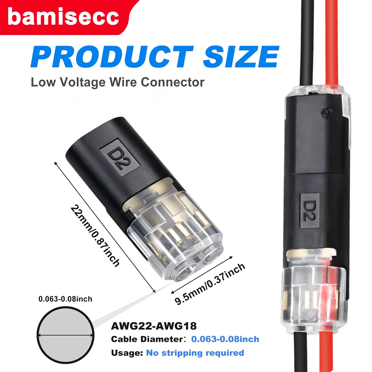 96/16pcs, No-Strip Series Interlocking Terminals; LED Quick-Connect Dual-Pin, Dual-Channel D2 Wire Connection Terminal Set.