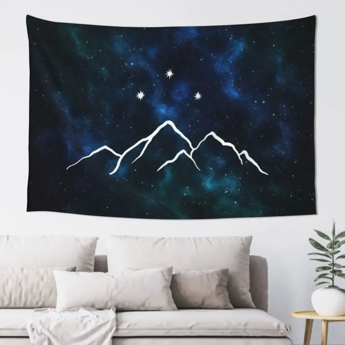 

Night court - mountain and stars drawn on galaxy background Tapestry Decoration Home Bedroom Deco Wallpaper Bedroom Tapestry