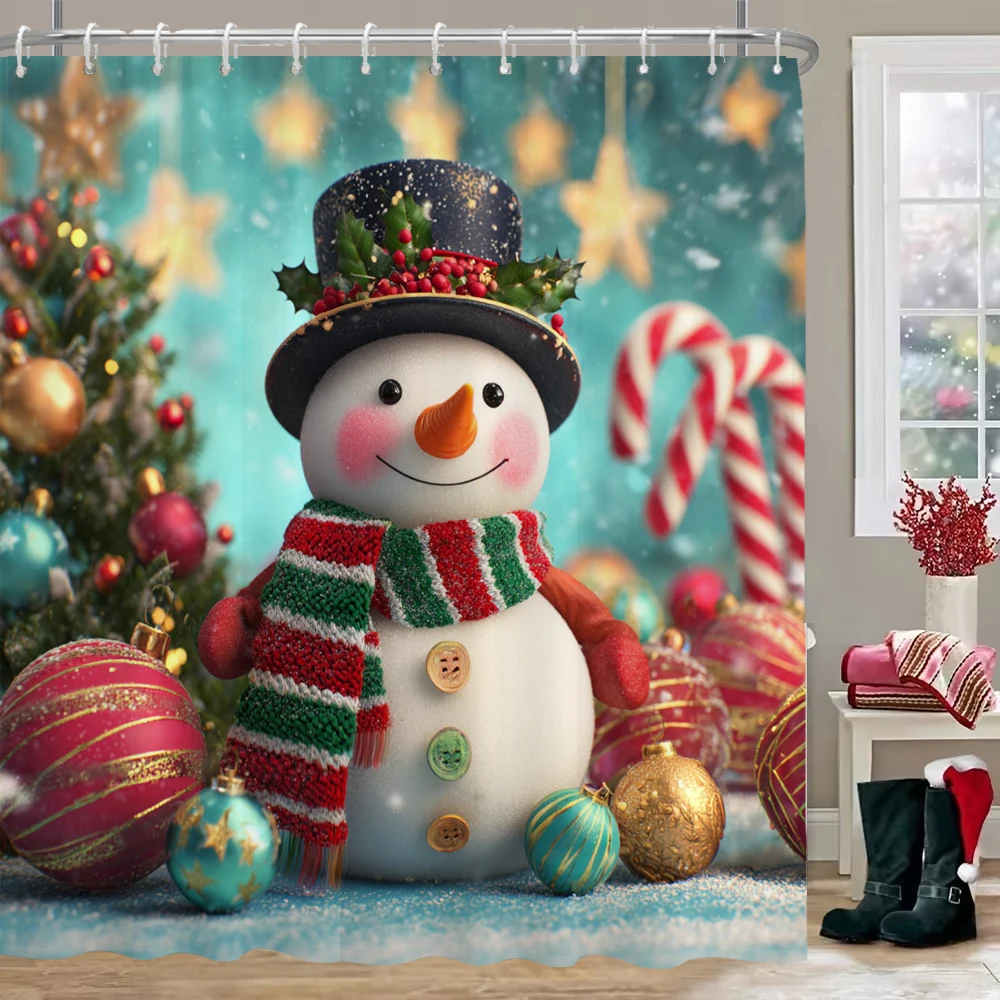 

Lovely snowman Shower Curtain Merry Christmas Bathroom Curtain with Hooks home for Christmas day decoration Curtain