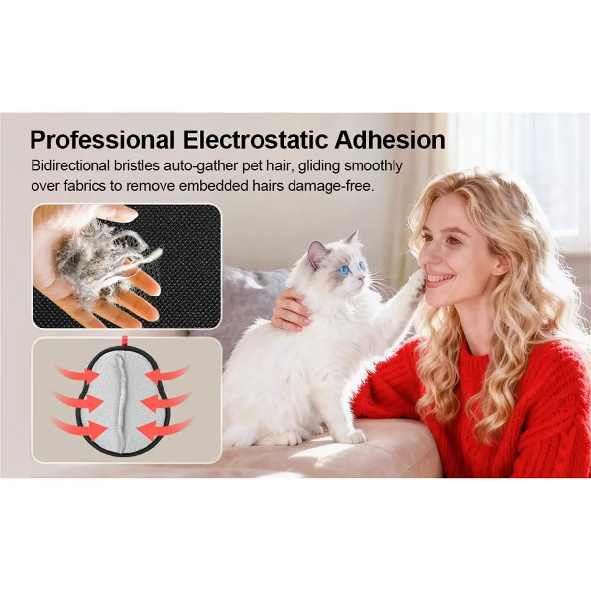 2-Pack New 5-Finger Electrostatic Pet Hair Removal Gloves - for Dogs, Cats, Furniture, and Cars Red