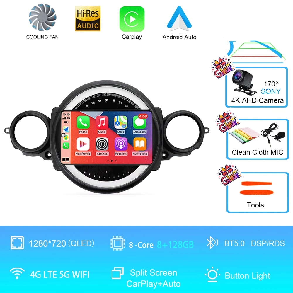 Auto radio Android 16 voor BMW Mini Cooper R56 R60 R51 2006 - 2015 GPS Carplay Navigatie Stereo Auto DSP BT DVD Multimedia Speler