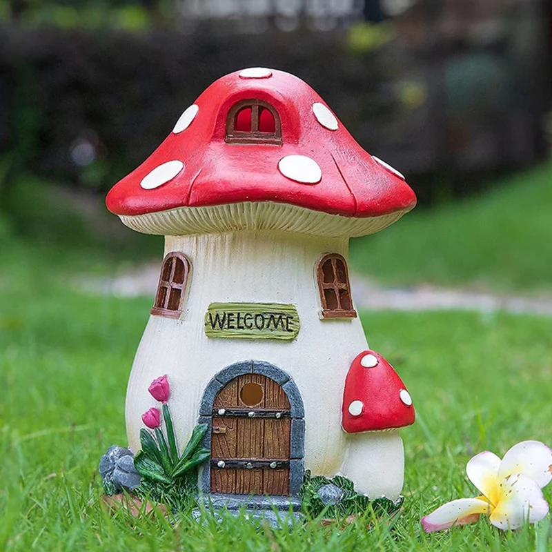 Mushroom House Solar Lamp Resin Craft Gardening Garden Miniature Fairy Landscape House Decoration Ornament