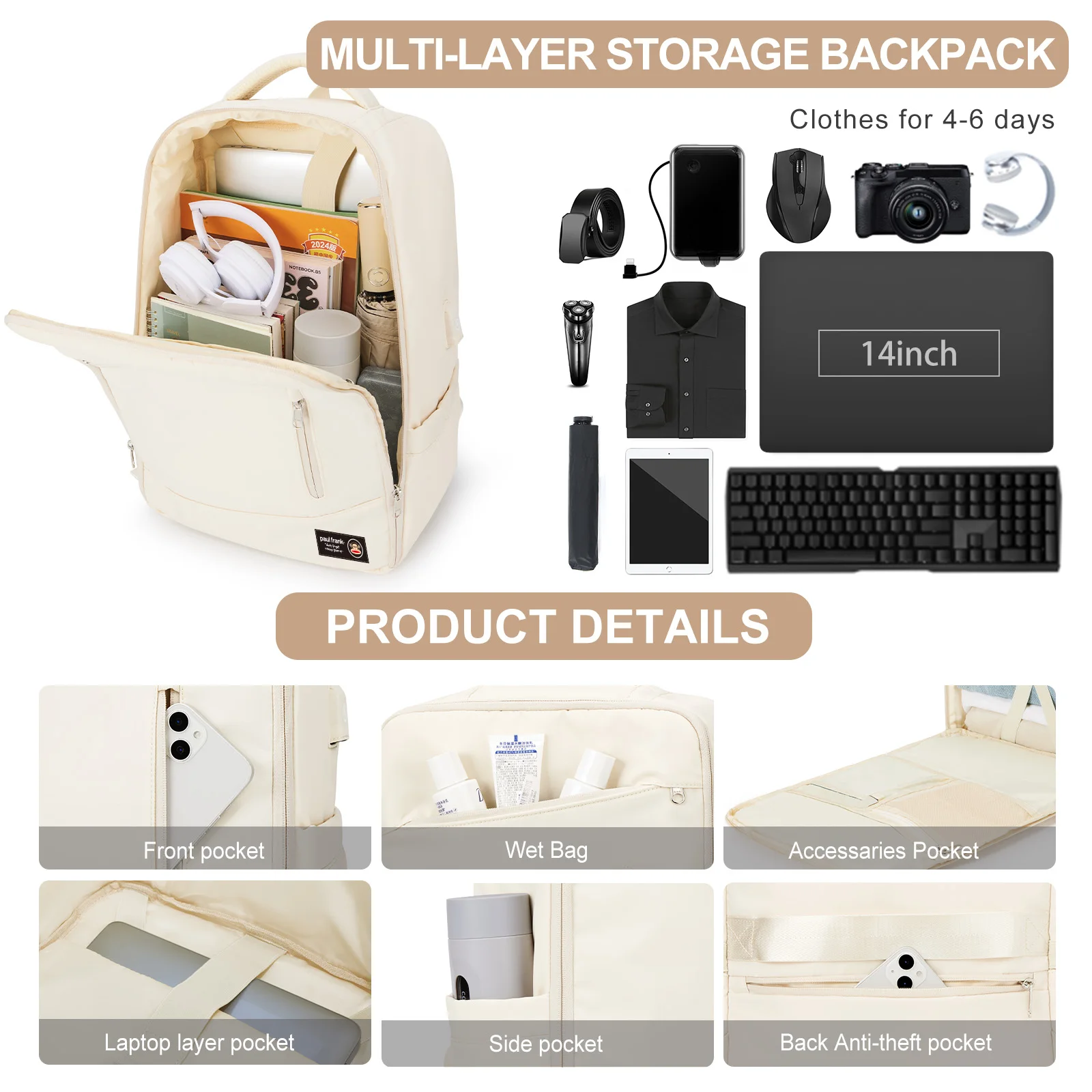 حقيبة ظهر بول فرانك للأمتعة اليدوية للرجال والنساء مقاس 15.6 بوصة حقيبة لابتوب EasyJet Airlines BusinessTravel حقيبة ظهر للكلية