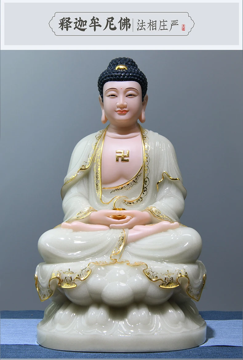 High grade jade Buddha statue Southeast Asia HOME temple Shrine Buddhism Worship Shakyamuni Amitayus