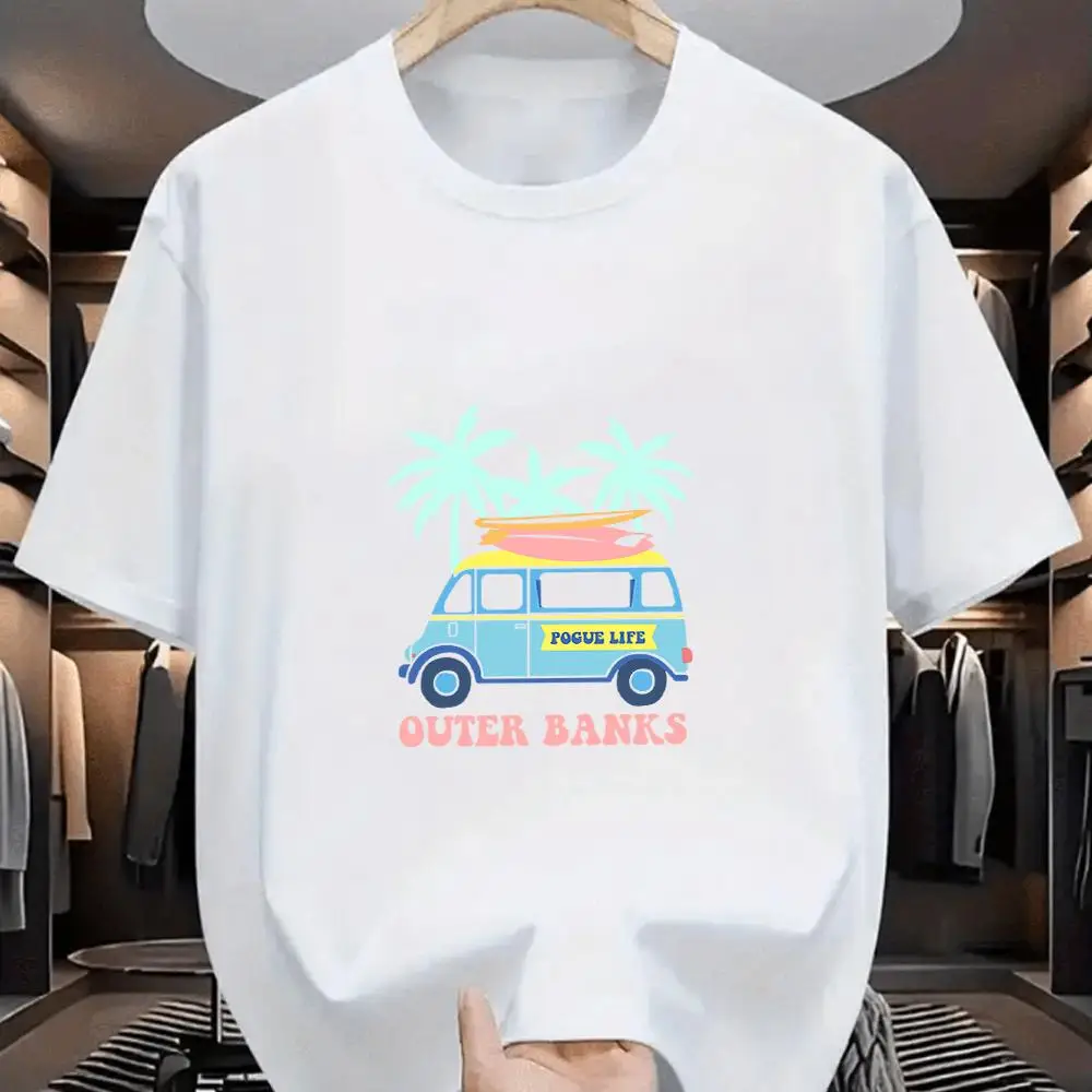 y2k top Summer Man Short Sleeve Peace Bus Red Beach Scene Men T Shirt Vintage Beach Bus Surf Sport Cloth Surfing Board