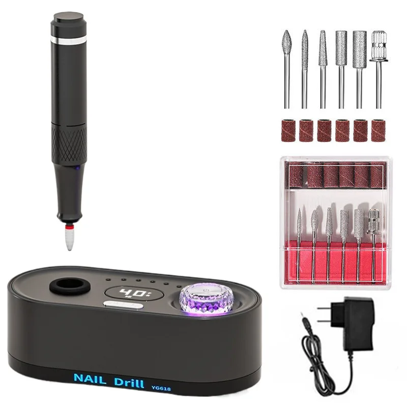 Smerigliatrice per manicure transfrontaliera, rimozione unghie elettrica per salone di bellezza di tipo di stoccaggio Smerigliatrice a velocità regolabile 40000 giri/min