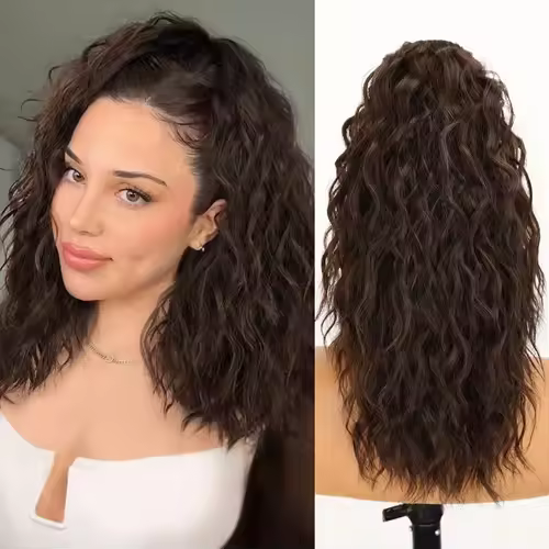 Synthetic Claw Long Wavy Ponytail Extension Black Brown 18-30" Curly Pony Tail Clip in Hair Extensions Fluffy Natural Looking - Image 10