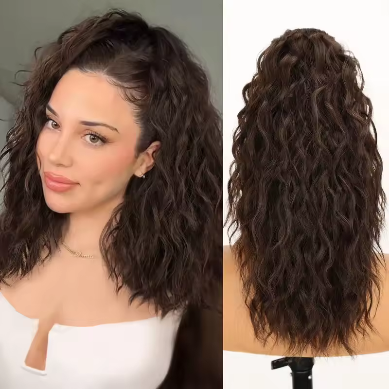 Synthetic Claw Long Wavy Ponytail Extension Black Brown 18-30" Curly Pony Tail Clip in Hair Extensions Fluffy Natural Looking - Image 10