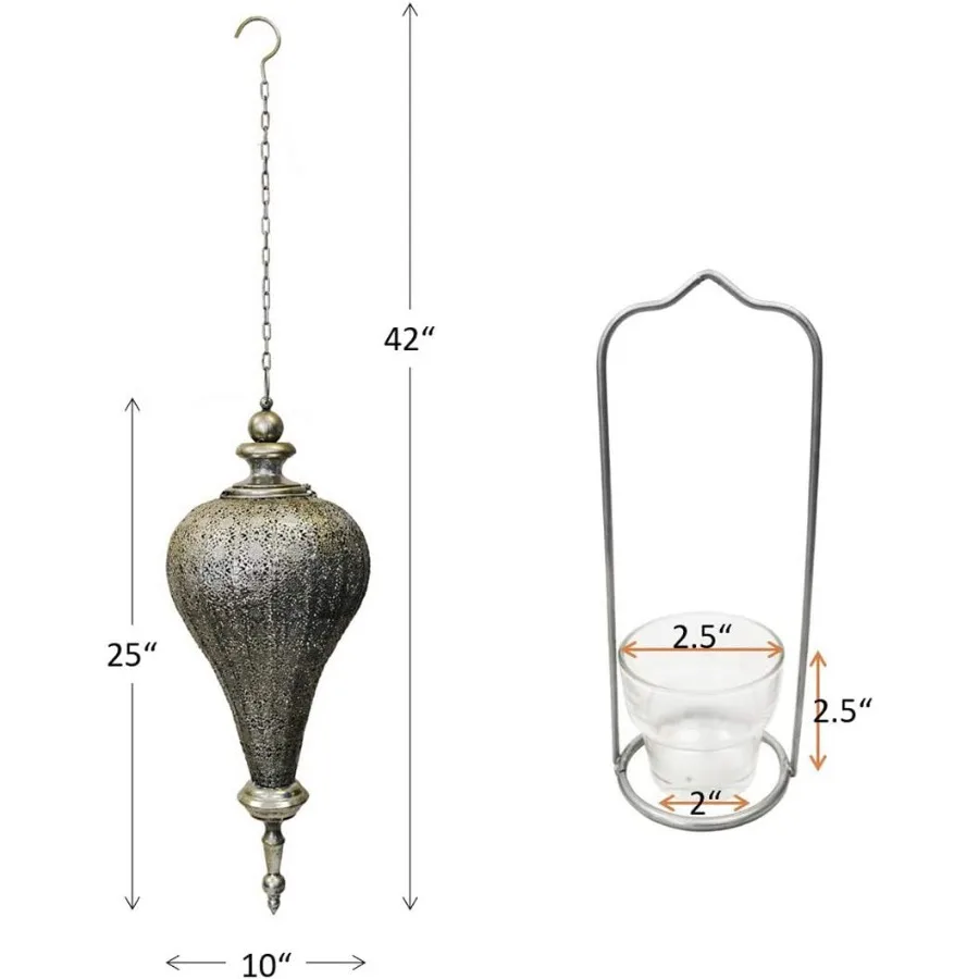 2er-Set antike silberne orientalische marokkanische Ramadan-Laterne, Metall-Hänge-Pendelleuchten, Kerzenlaternen, Lampen, dekoratives Dekor für