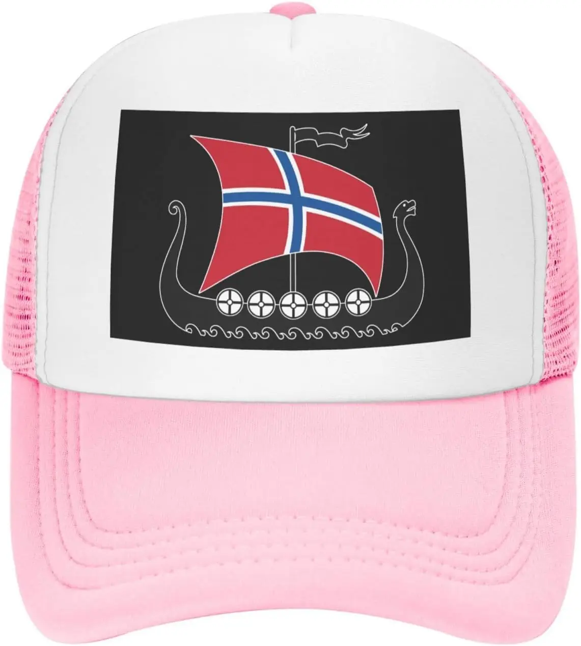 Norway Viking Ship Trucker Hat Unisex Polyester Mesh Baseball Cap Adjustable Casual Snapback