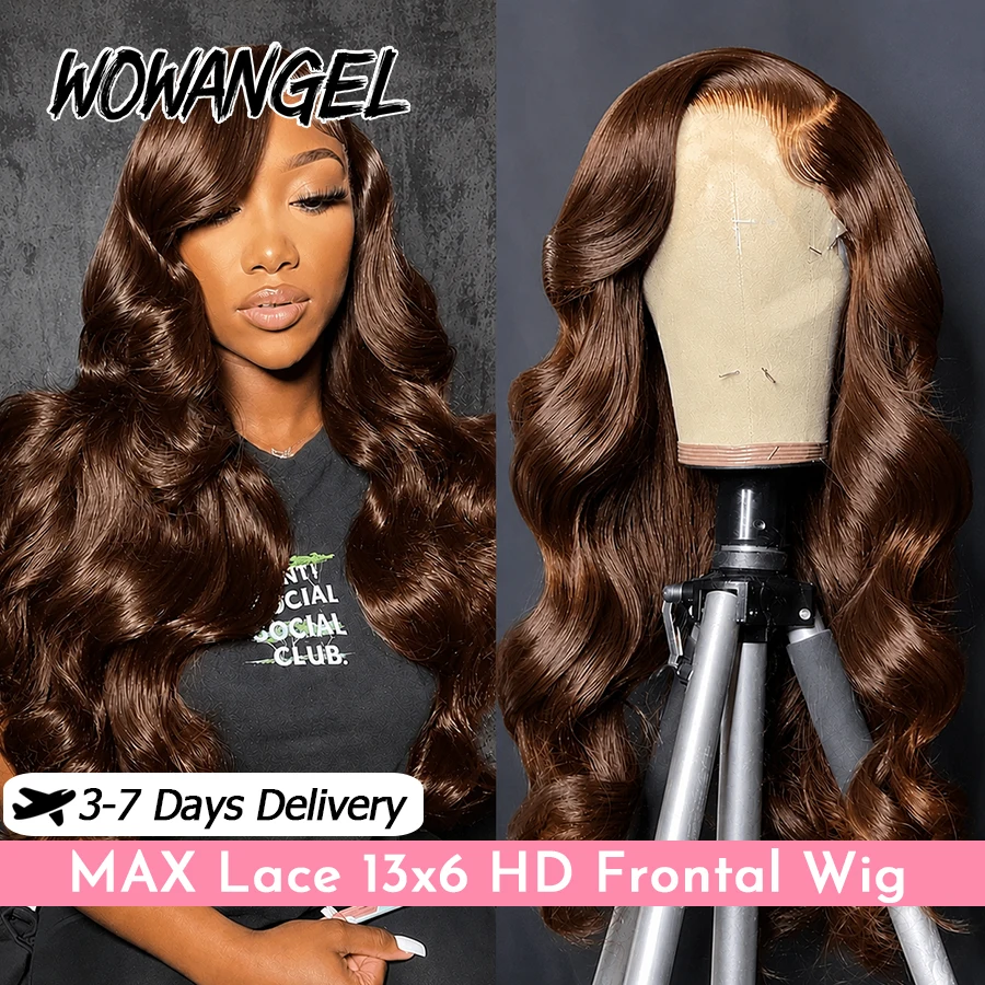 

WOWANGEL Chocolate Brown Body Wave Wig 13x6 HD Lace Frontal Wigs 100% Human Hair Pre Plucked Real HD Lace Glueless Wig For Women