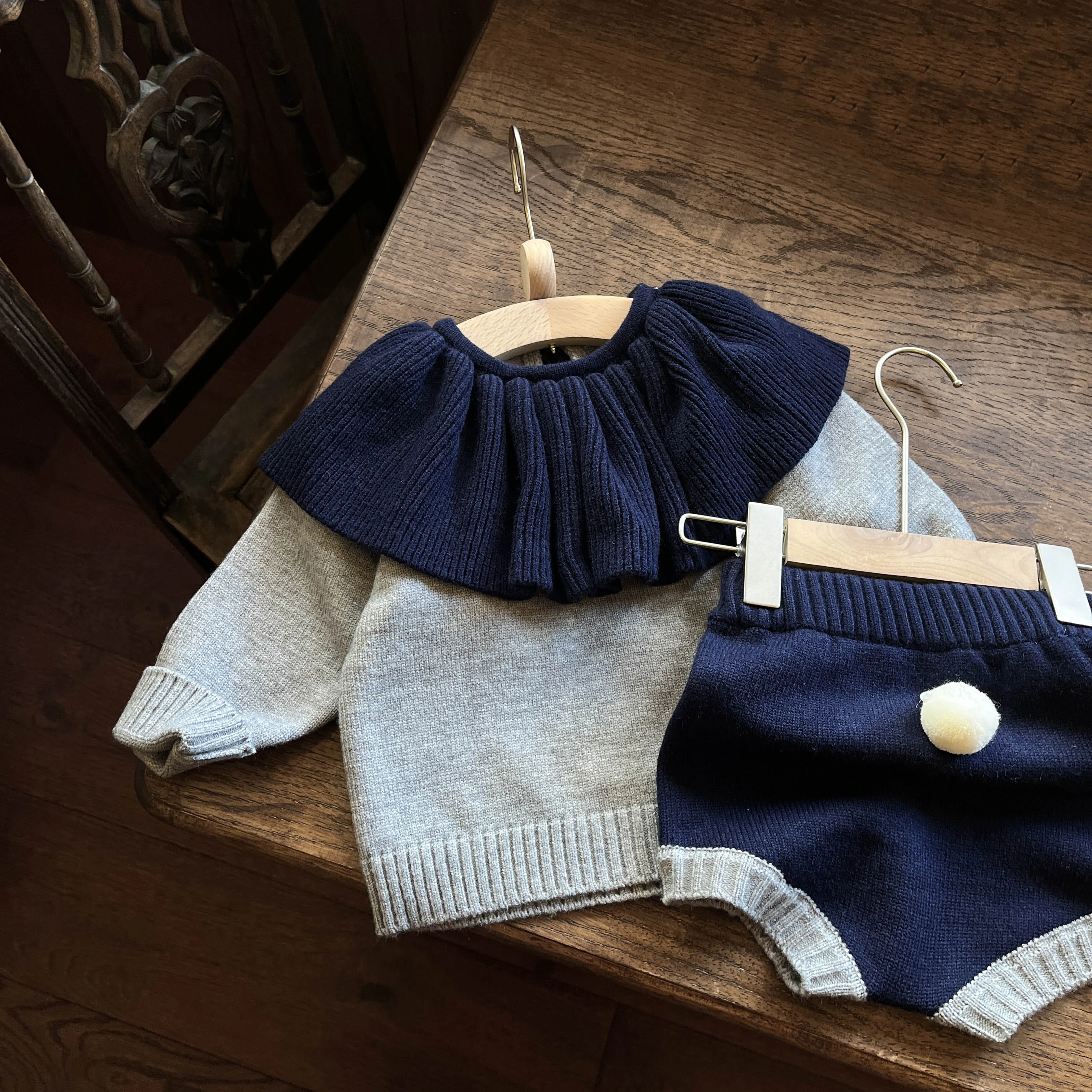 Spring Newborn Infant Baby Girls Baby Set Knitted Long-sleeved Sweater Briefs Crawling Suit Kids Fashion Baby Clothing