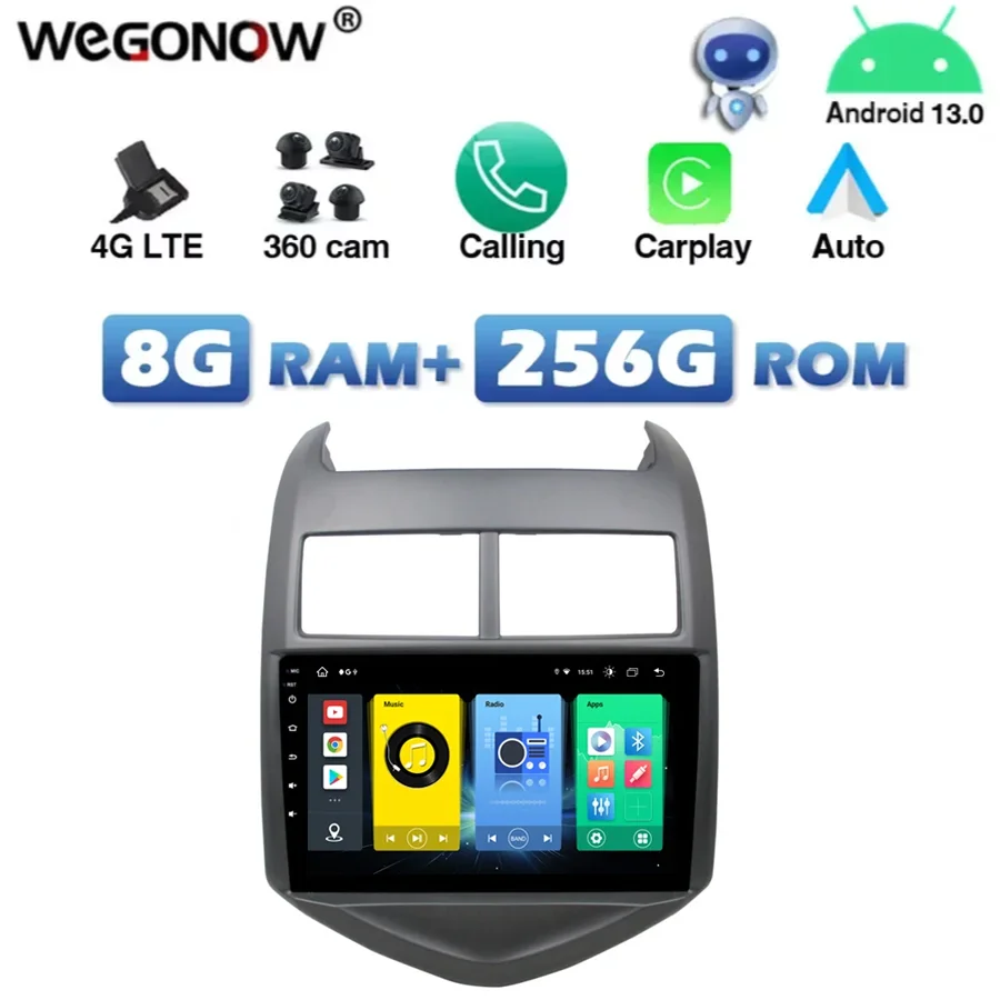 

Беспроводной Carplay Auto 4G LTE Автомобильный DVD-плеер Android 13.0 8G + 256G Wi-Fi Bluetooth RDS РАДИО GPS Карта для Chevrolet Aveo 2011-2015