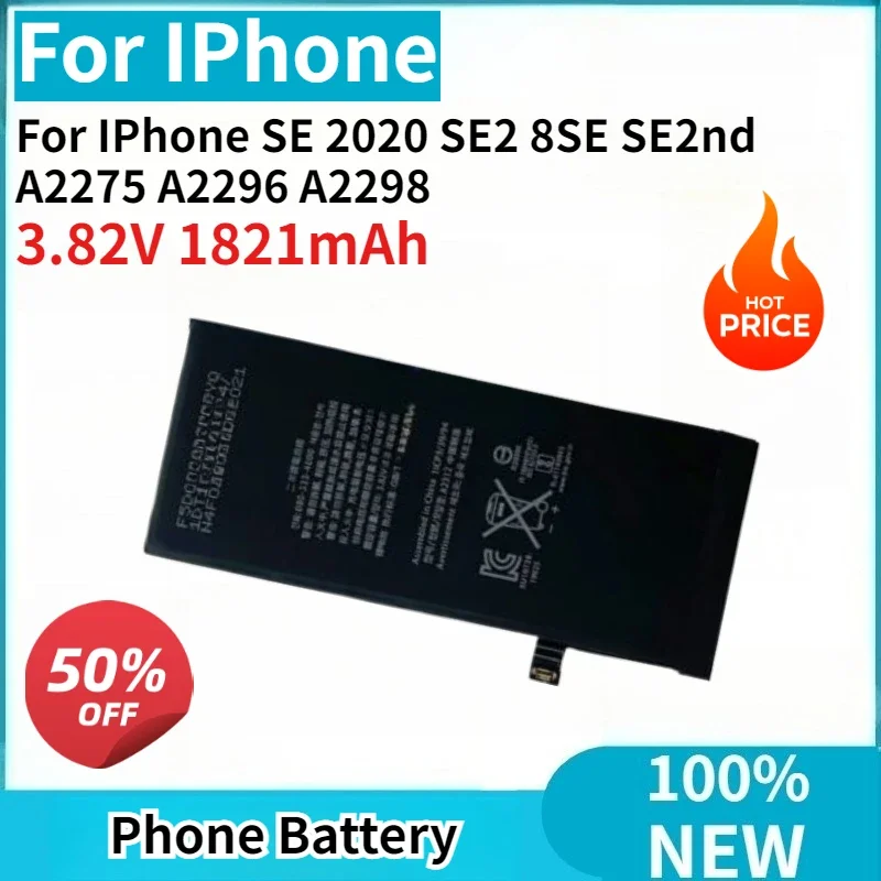 High Capacity 100% New 3.82V 1821mAh Mobile Phone Battery for IPhone SE 2020 SE2 8SE SE2nd A2275 A2296 A2298