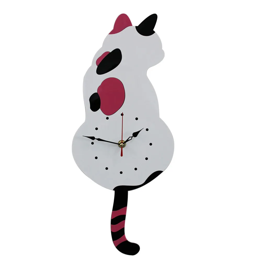 Modern Cat Acrylic Wall Clock Frameless Decor Shaking Tail Design Mute Sweep Movement Green Acrylic