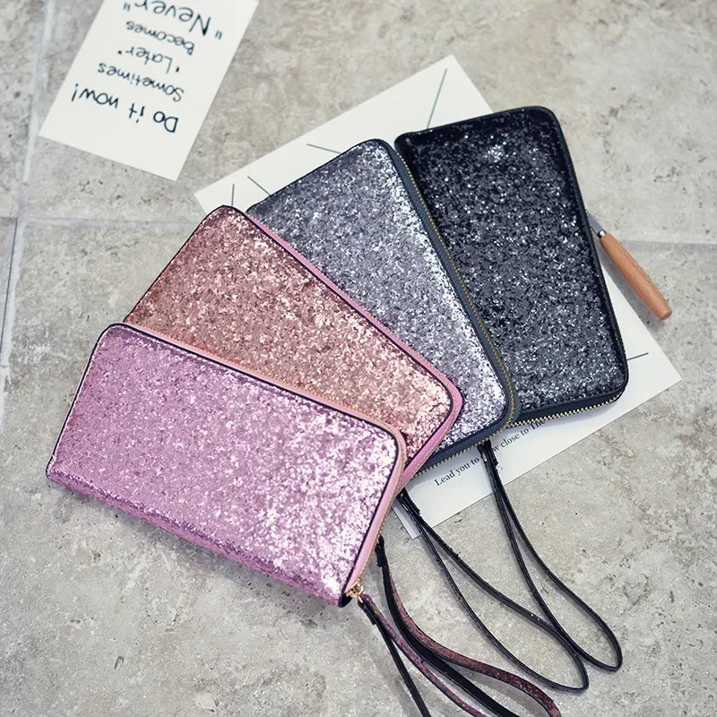 2023 Spring/Summer New Sequin Wrist Strap Women's Wallet Korean Fashion and Leisure Long Handheld Bag Zero Wallet