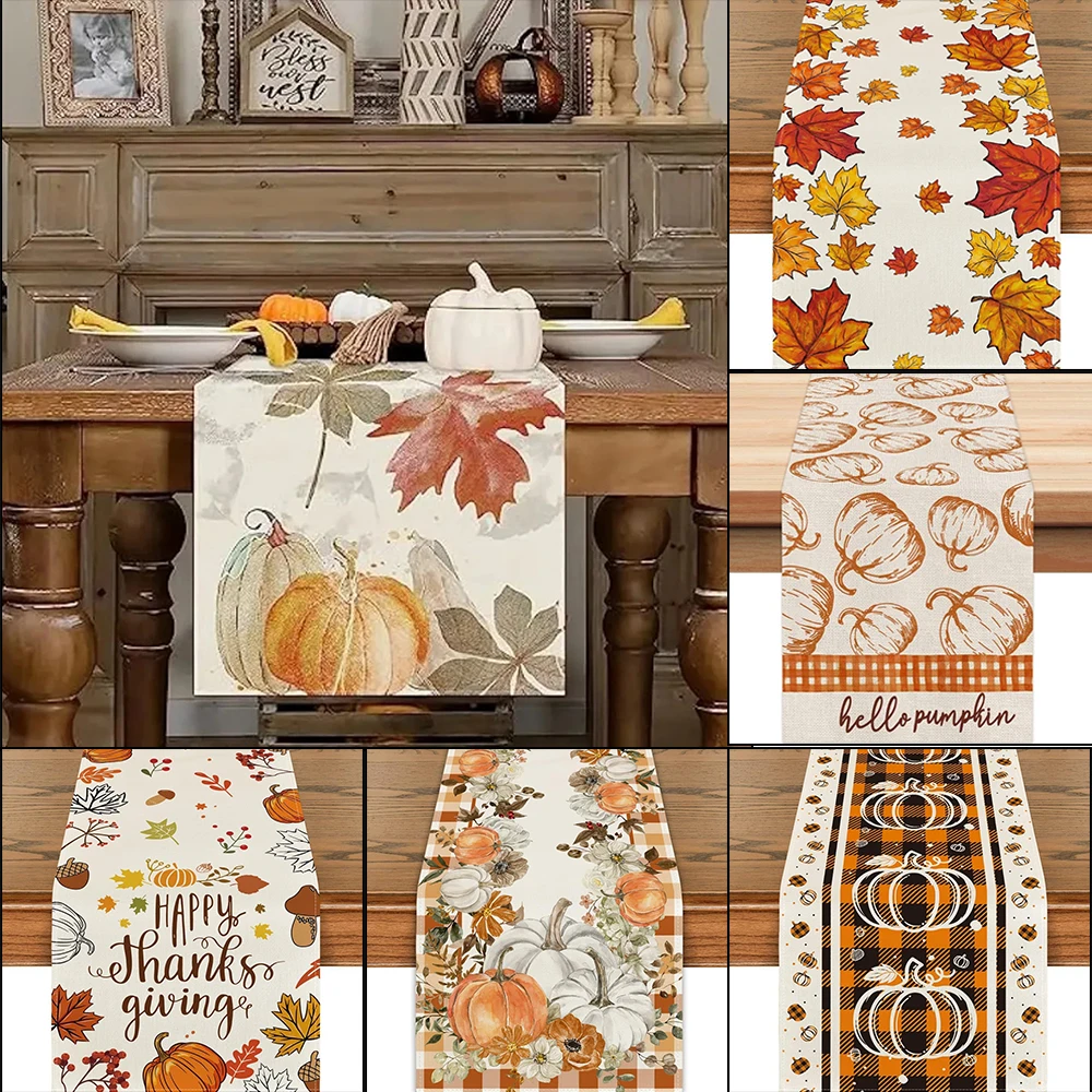 

Thanksgiving Autumn Pumpkin Maple Leaf Dining Table Runner Home Kitchen Dining Party Decoration Washable Table Runner Multistyle