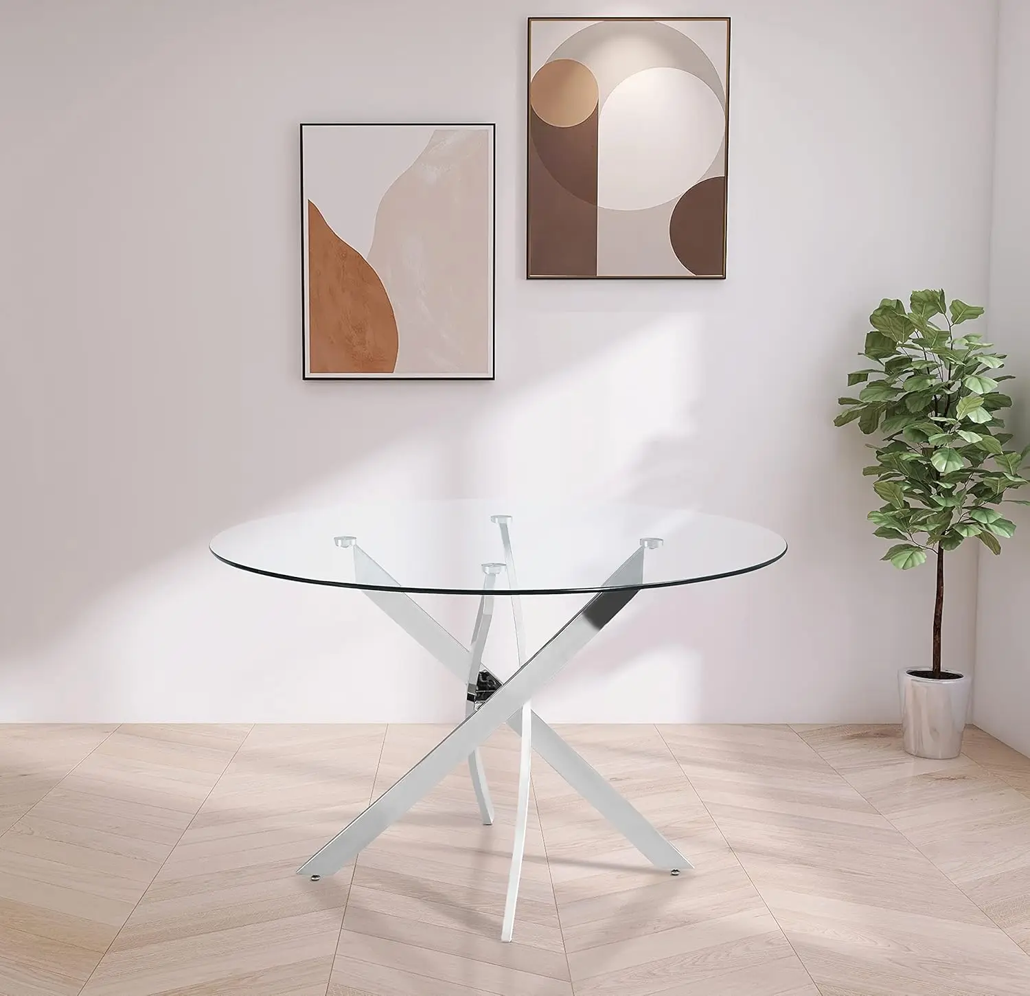 Contemporary Dining Table with Chrome Metal Base, 48