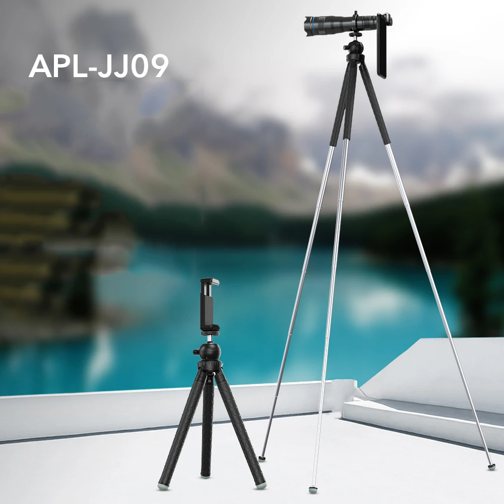 APEXEL 110cm Retractable Tripod For Mobile Phone Camera Metal Smartphone stand 360° Rotatable Bracket With Clip Max Load 1.5KG