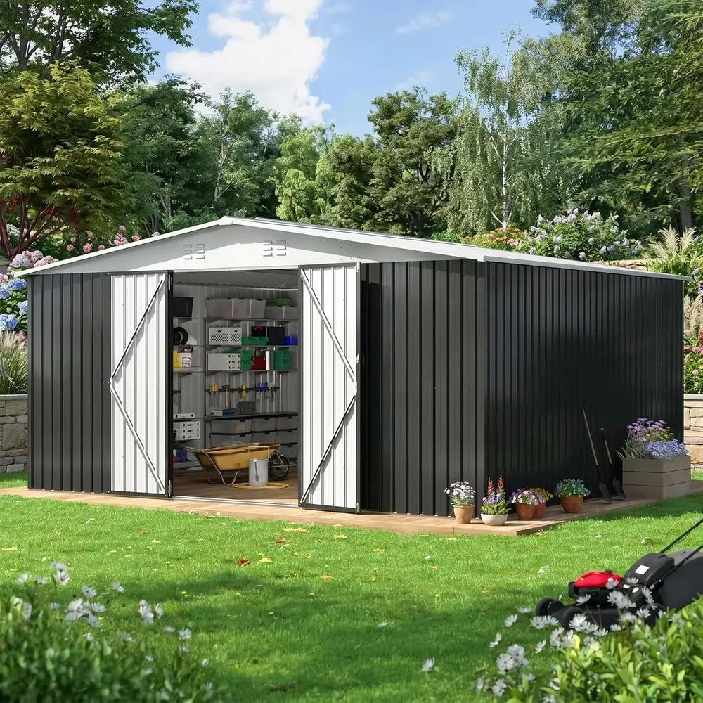 12x14 T Outdoor Storage Shed | Garden Shed with ated e Structure and Lockable Do, Metal Tool Sheds or Backyard Garden Patio Lawn