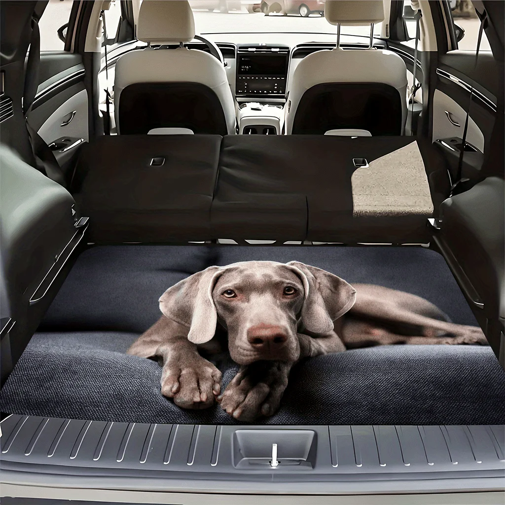 1pc Printed Cute Weimaraner Grey Car Trunk Mat - Non-Slip Backing, Suitable For SUV, Sedan, Truck - Car Accessories, Machine Was