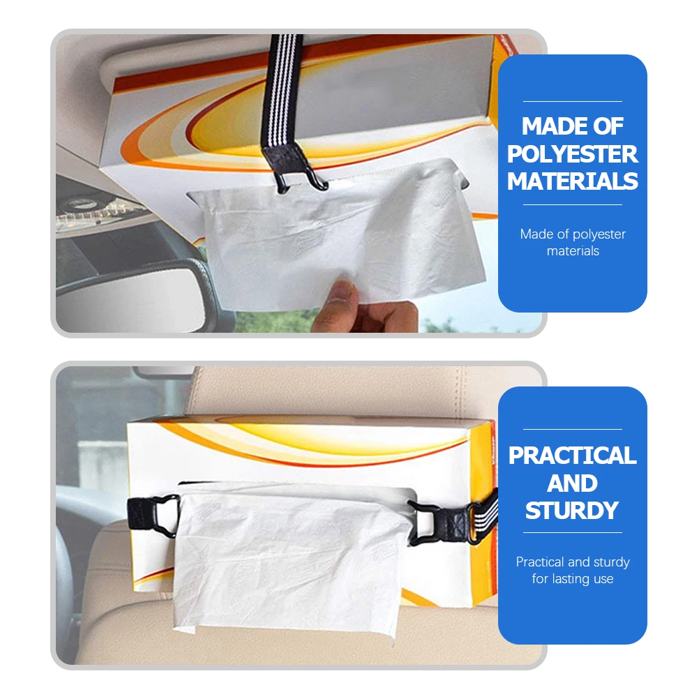 

2 Pcs Car Tissue Box Strap Black Elastic Fixing Belt for Visor Headrest Adjustable Fastening Polyester Automotive