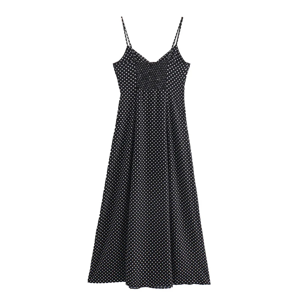 Zach Ailsa 2024 Summer New Product Women's Style Slimming V-neck Sleeveless Dress with Polka Dot Skirt